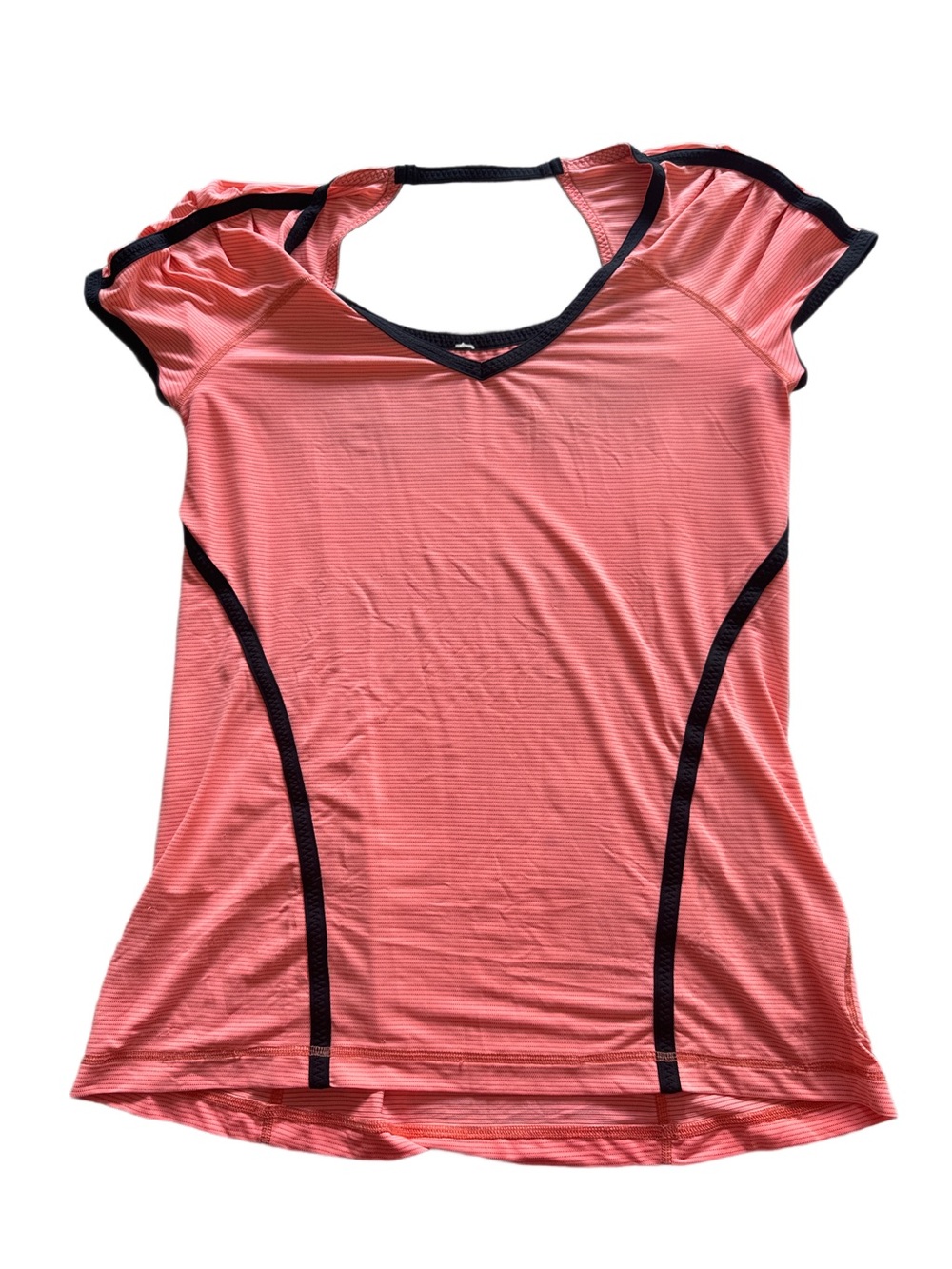 Lululemon Coral Short-Sleeve Active Top with Black Detail Size 10